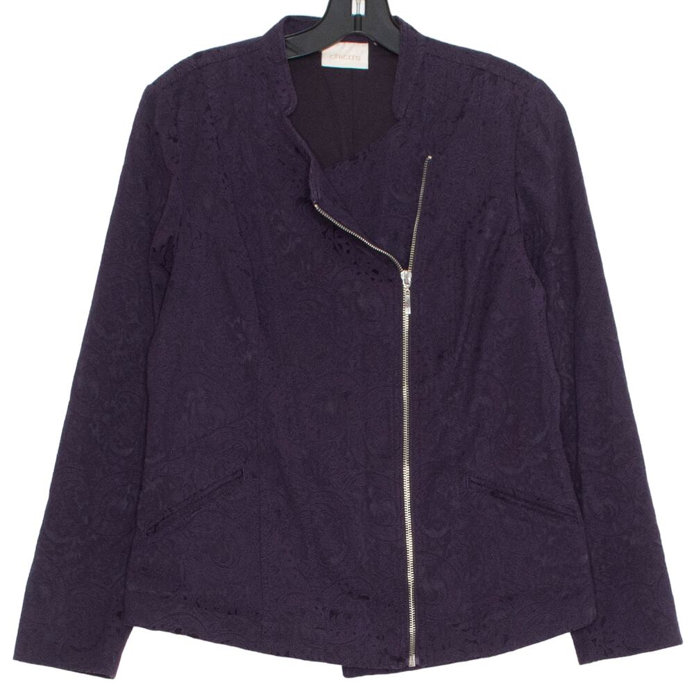 Chicos Jacket Moto Academia Quiet Luxury Minimalist Jacquard Purple 1 Medium 8